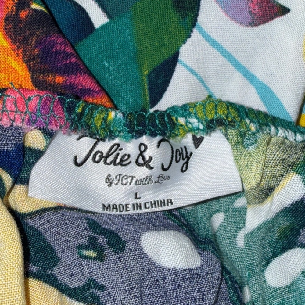 Jolie & Joy Tropical Floral Smocked Waist Tie Front Mini Sundress Yellow Multi L - Picture 3 of 9